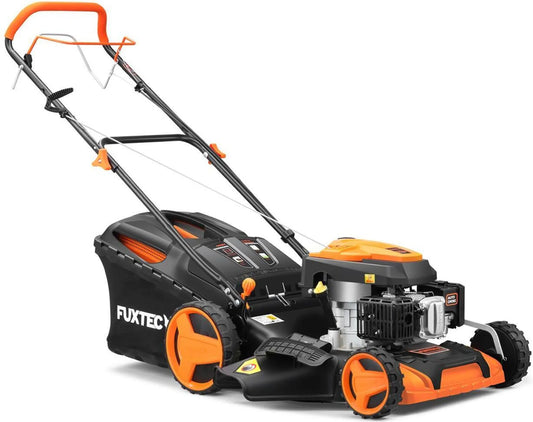 FUXTEC 4in1 Benzin Rasenmäher RM5196 - 196ccm - 51cm Selbstantrieb - 6PS Heckauswurf - 60L Seilzug-Start - 40Kg Mulchfunktion 4-takt 800ml
