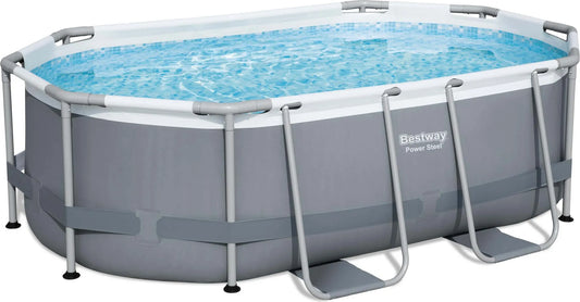Bestway Power Steel Frame Pool Set mit Filterpumpe 305 x 200 x 84 cm - Grau Oval