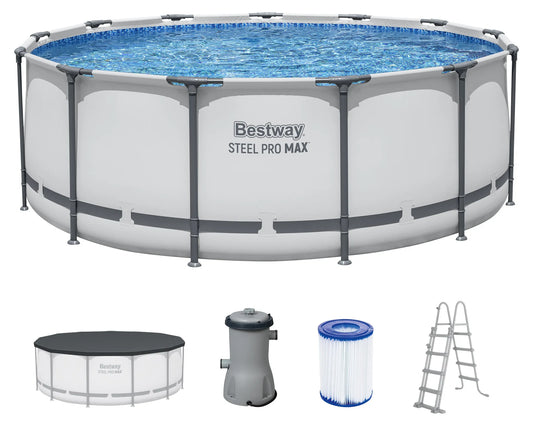 Bestway Steel Pro MAX Frame Pool Komplett-Set mit Filterpumpe Ø 396 x 122 cm-  Lichtgrau - Rund